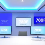 789F branding on a sleek digital display in a high-tech office environment, emphasizing professionalism and trustworthiness for users.