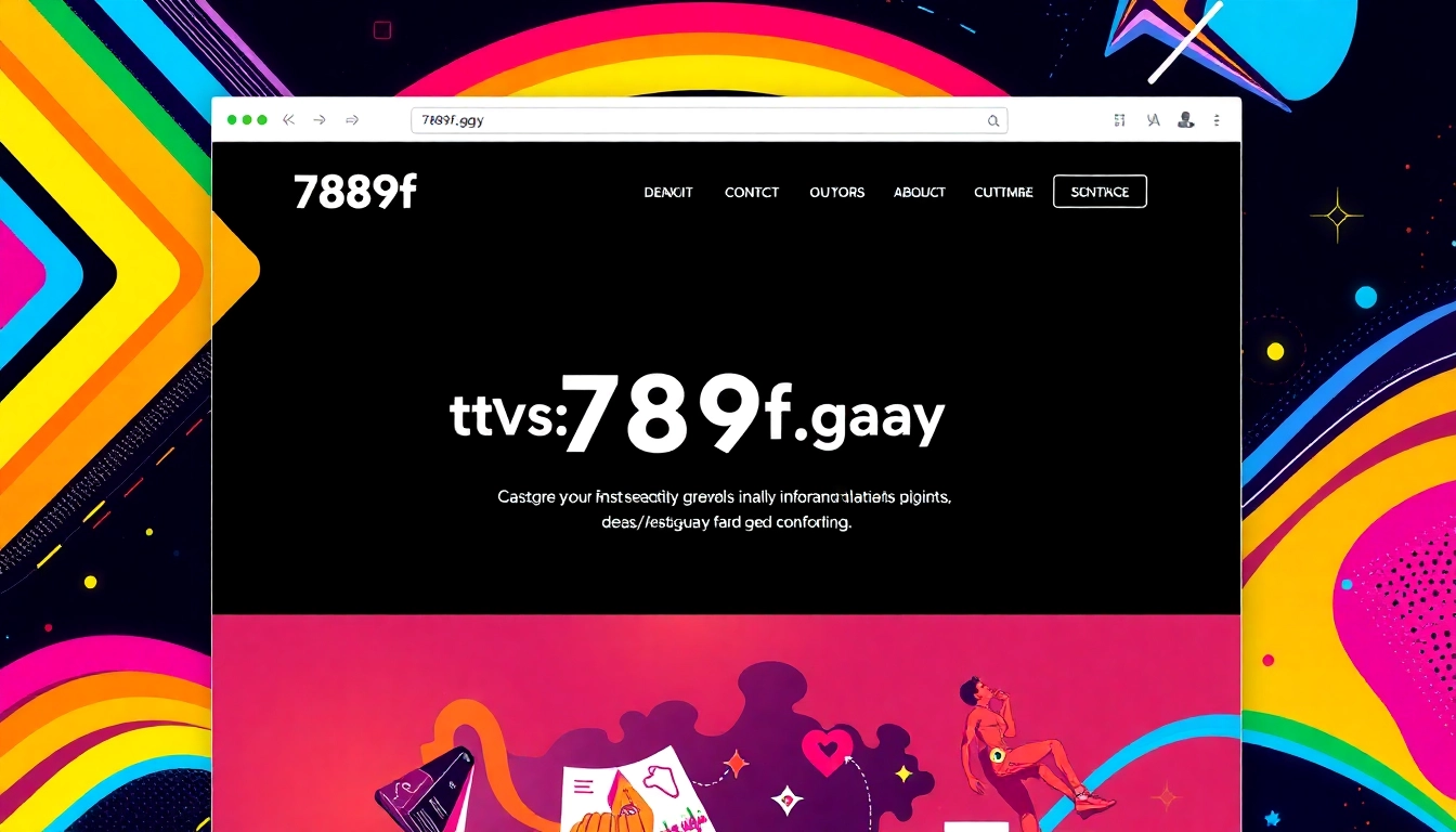 Homepage of https://789f.gay showcasing vibrant LGBTQ+ themed design with bold colors and modern typography in a futuristic style.