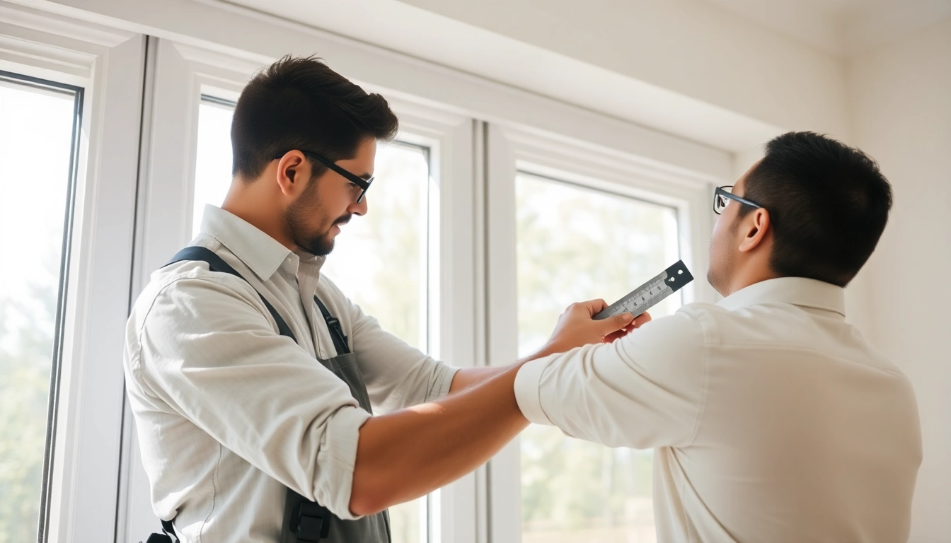 Professional replacement window installers near me measure a window for a precise fit.
