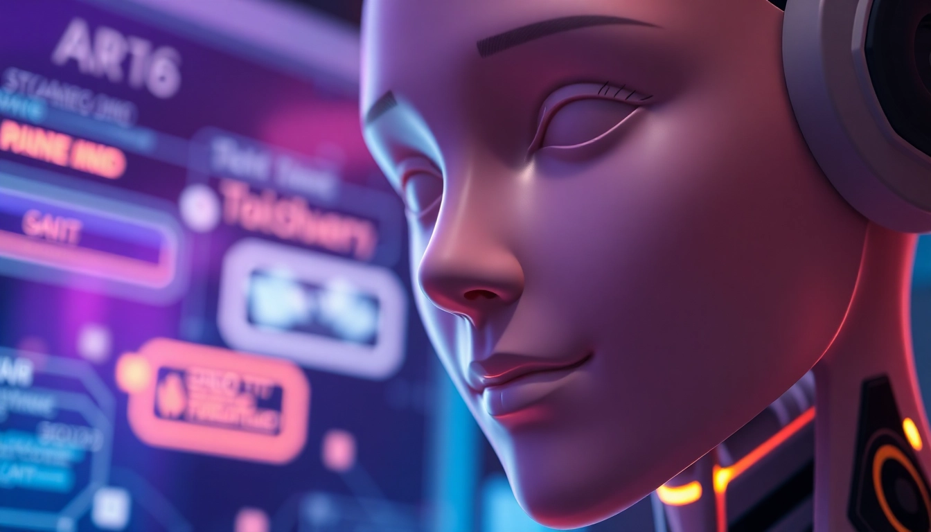 A humanoid AI figure interacting with a digital interface, representing advanced AI chatbot technology.