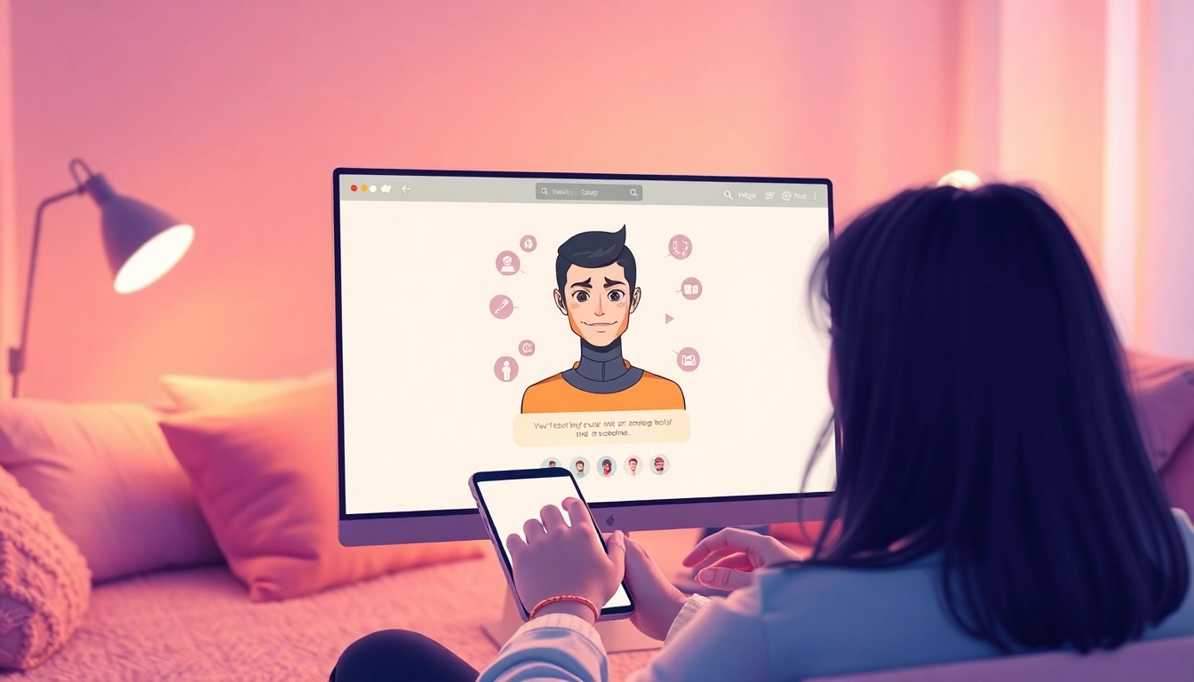 A modern chatbot interface featuring a customizable AI character avatar on a digital screen.