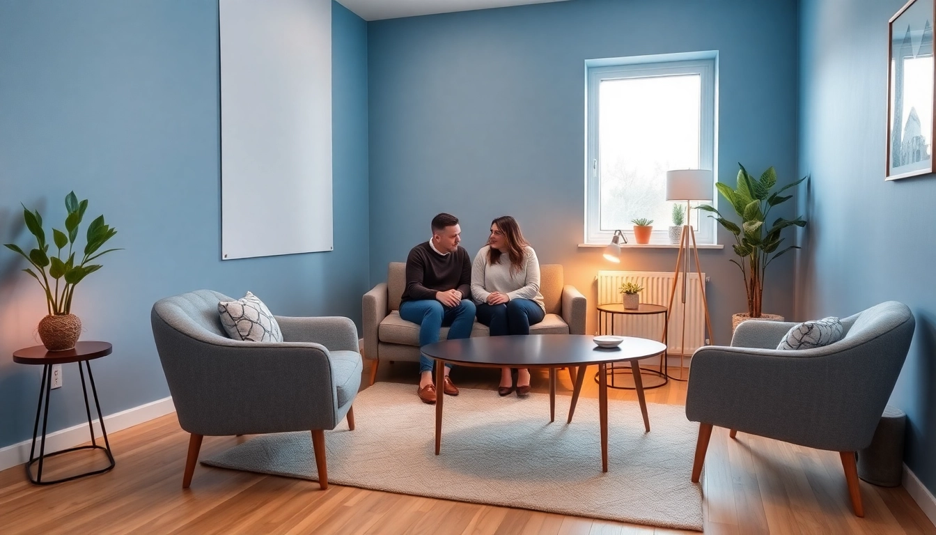 Terapia par Lublin: Comforting counseling room designed for couples' emotional healing sessions.