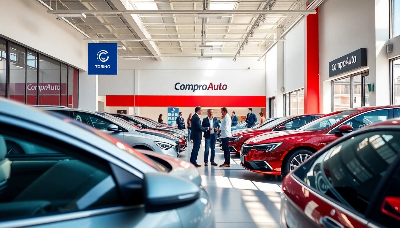 Professional team facilitating compro auto torino transactions with modern cars in a Torino