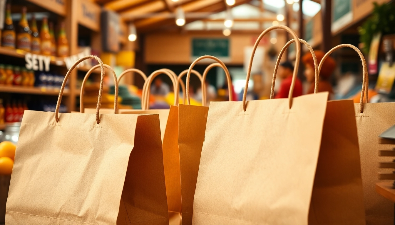 High-quality torba papierowa displayed at a busy market stall, highlighting eco-friendly