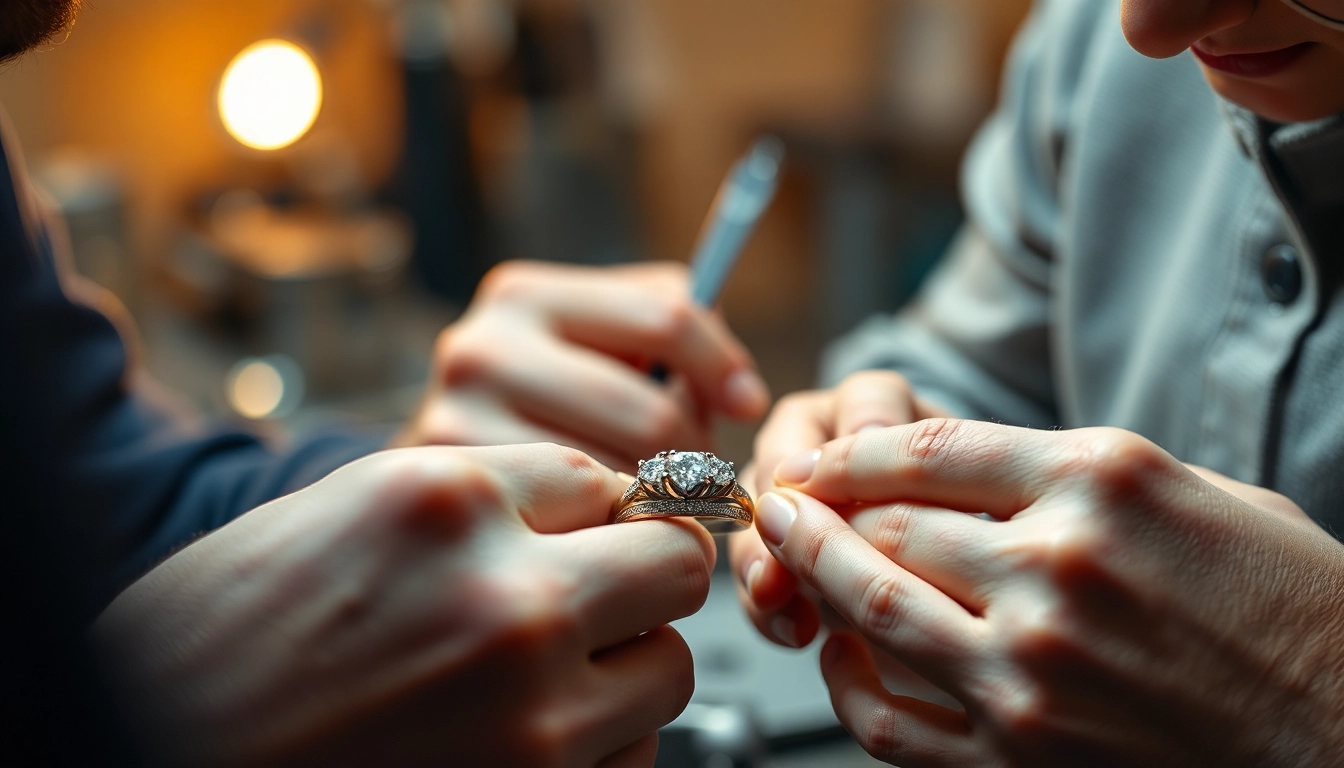 Professional team analyzing engagement ring production process in a jewelry studio for quality