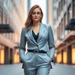 Professional woman confidently posing in an urban environment for a confident and attractive