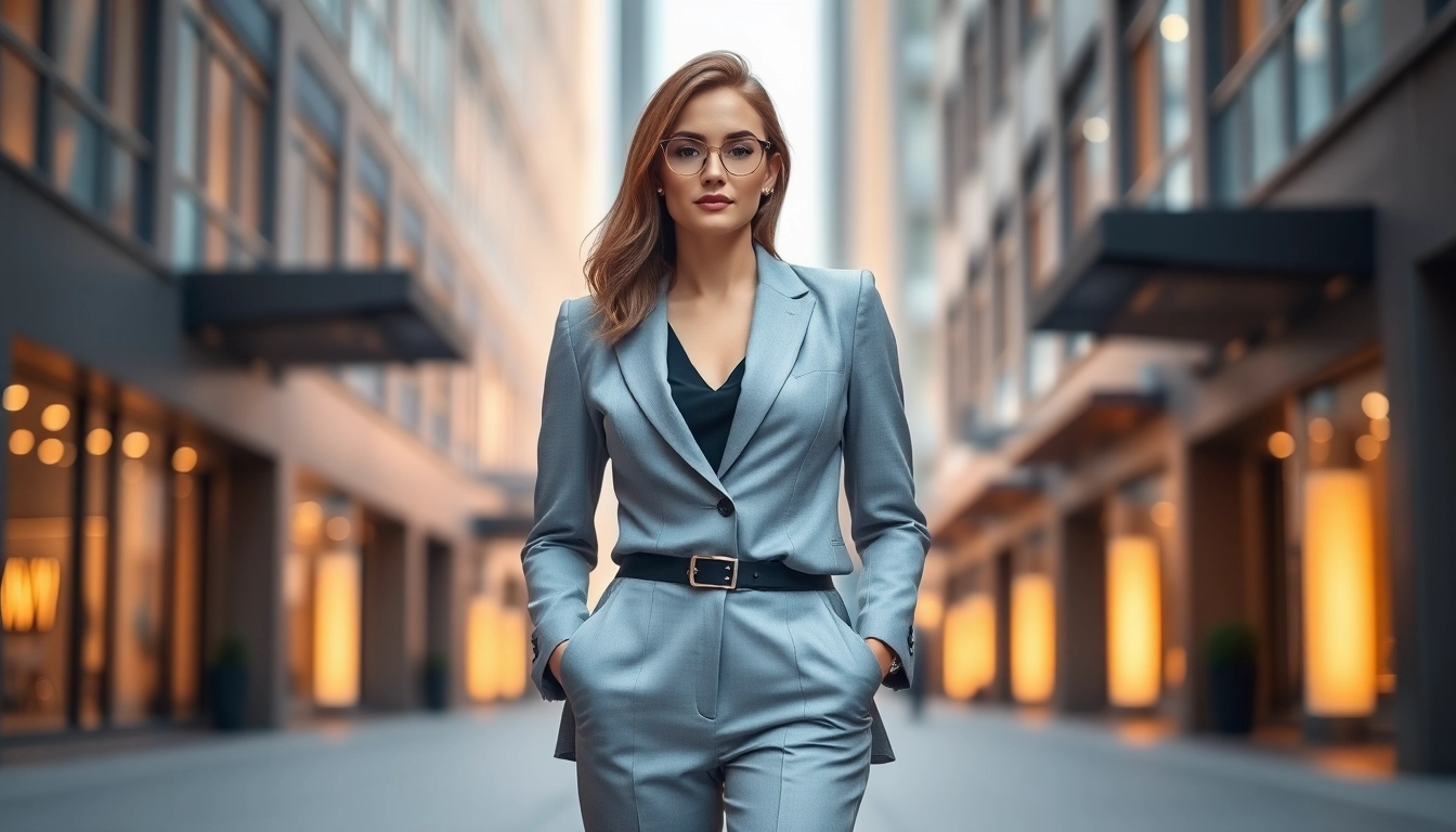 Professional woman confidently posing in an urban environment for a confident and attractive