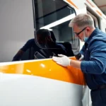 Professional applying Wohnmobil Politursiegelung to enhance vehicle shine and protection
